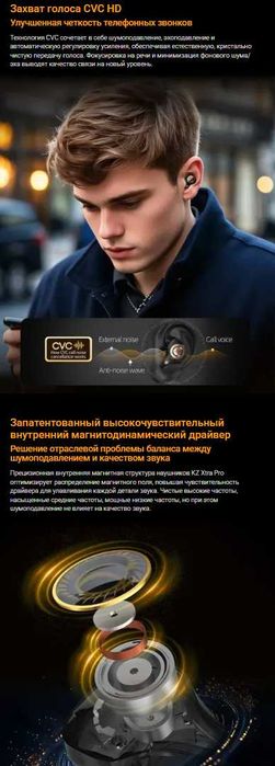 Новые запечатанные TWS наушники KZ XTRA PRO Hi-Fi LDAC aptX ANC BL5.4