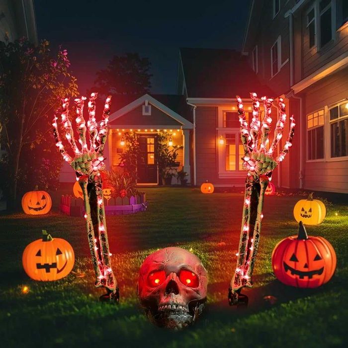 Joellfuner Комплект череп за Хелоуин, 2 ръце, 1 череп. LED декорация