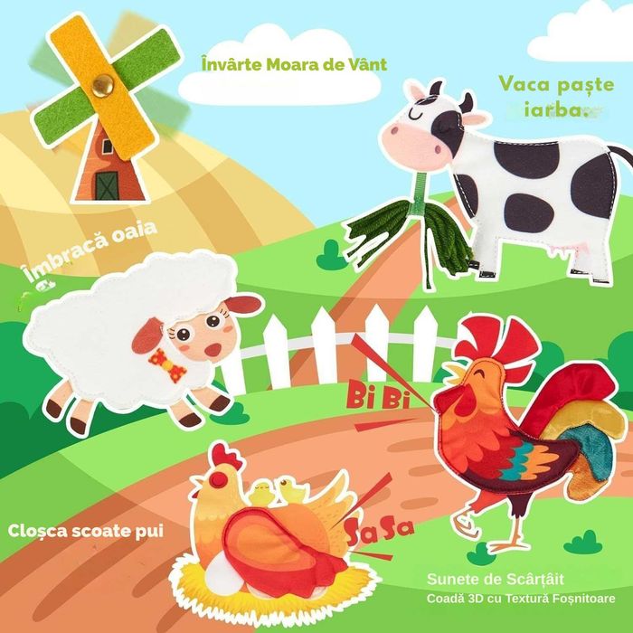 Carte Montessori, Jucărie senzorială educativa pentru copii 1-4 ani