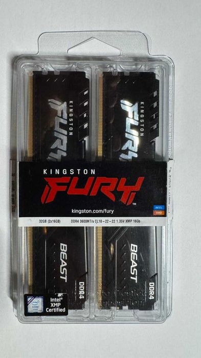 Memorie Kingston FURY Beast, 32GB (2x16) DDR4, 3600MHz CL18, garanție