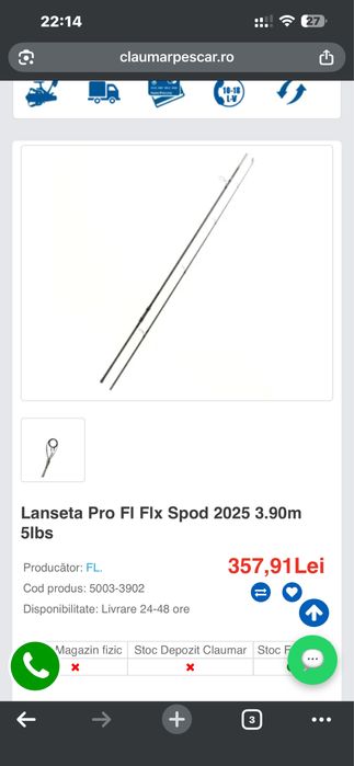 Lanseta FL Spod 3.90m 6 lbs. + Mulineta Tazura SLC 14000