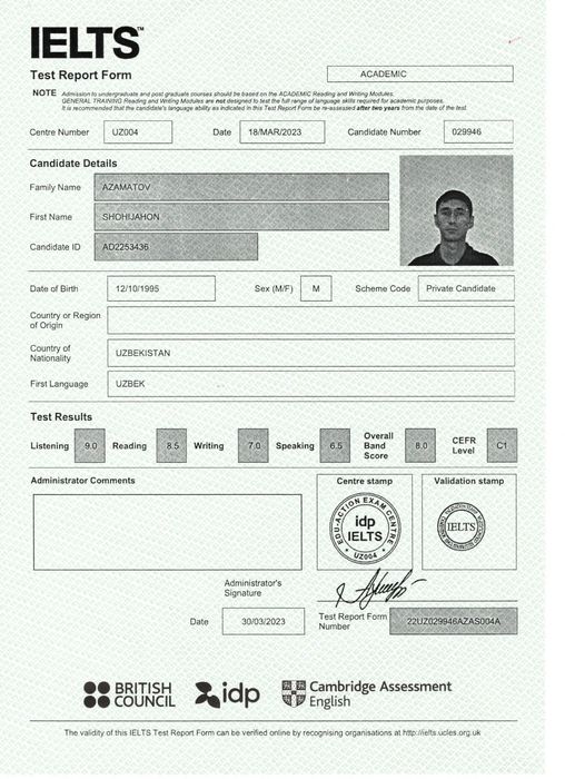 CEFR C1-B2 milliy sertifikatdan