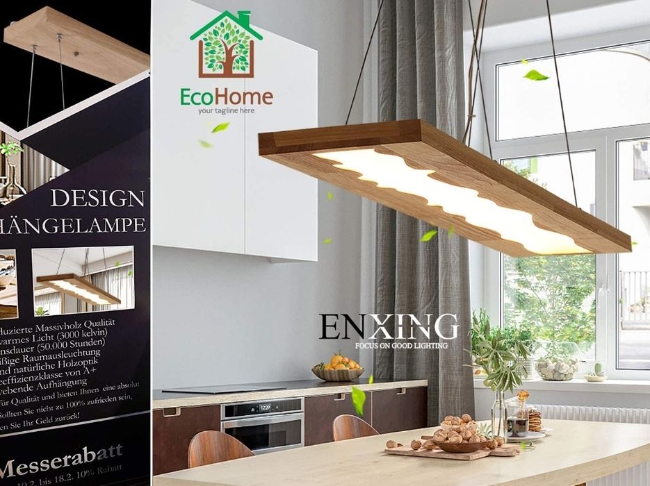 Висяща Лед лампа 100 см дърво и епоксидна смола трапезария, остров.