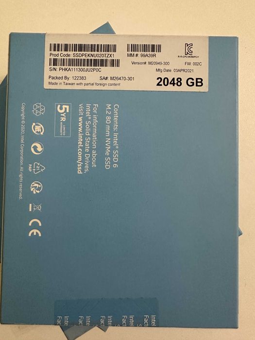 SSD NVMe M.2 Intel 2TB