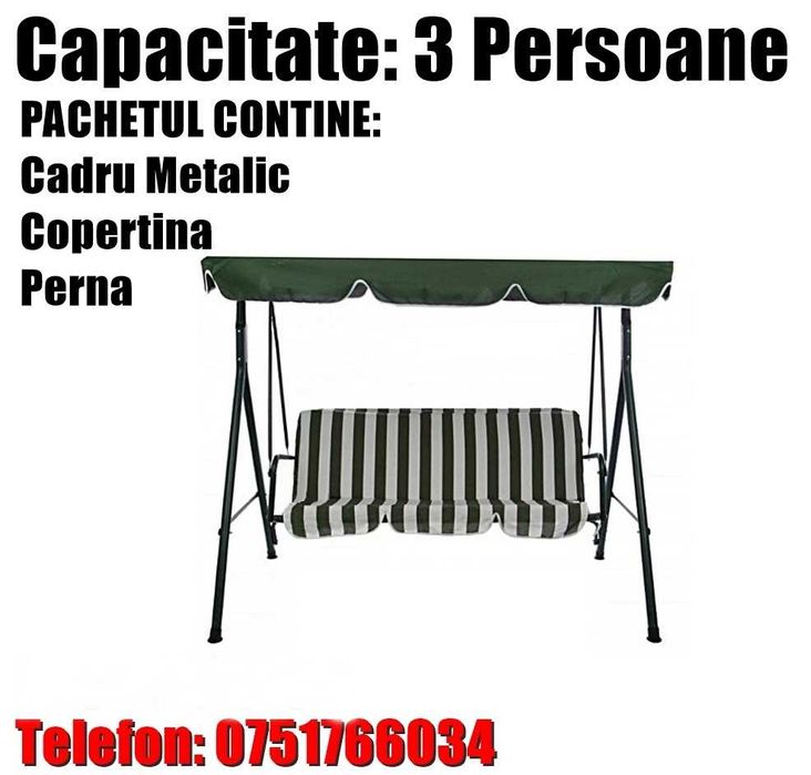 Balansoar Leagan Relaxare Curte Gradina 3 Persoane Verde