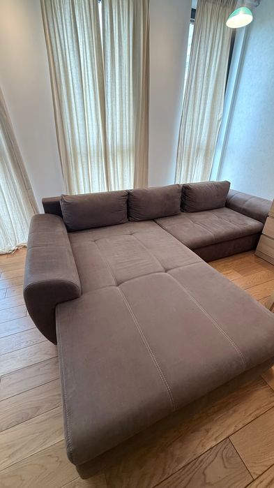 Диван ъглов кафяв с функция сън 280 см/215 см