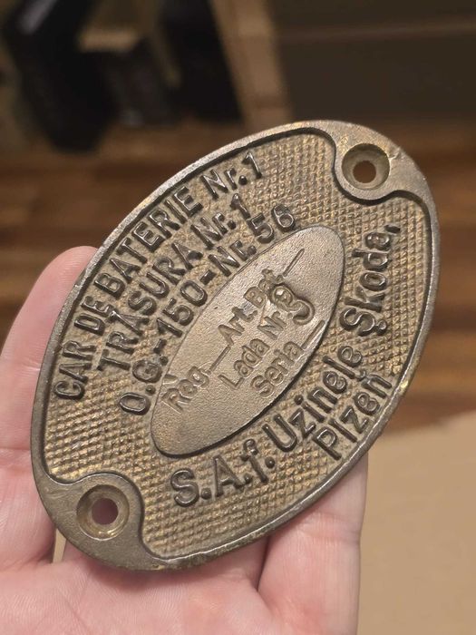 Plăcuță Militară Bronz/Alamă - Uzinele Škoda Plzeň