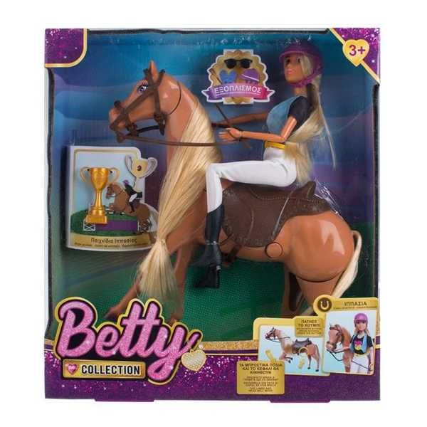 Кукла Бети с механичен кон и аксесоари, Кафяв