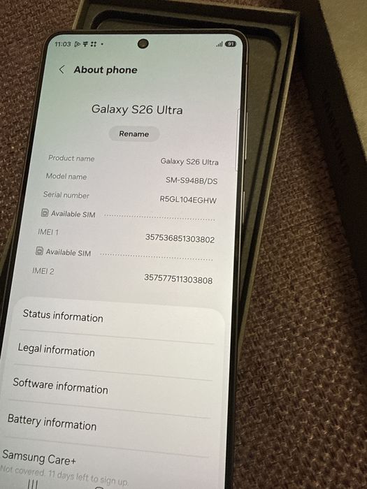 Samsung S26 Ultra 256Gb ca Nou 100% baterie