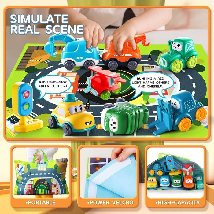 7 превозни средства с карта и светофар, за деца 1-2 години