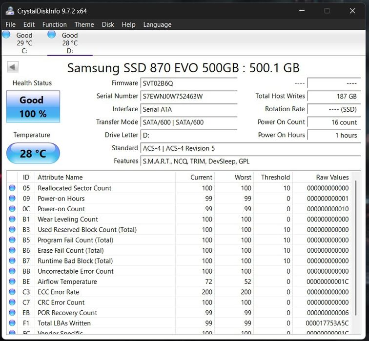 SSD Samsung 870 EVO 500GB- ca nou, 1 ore  de utilizare