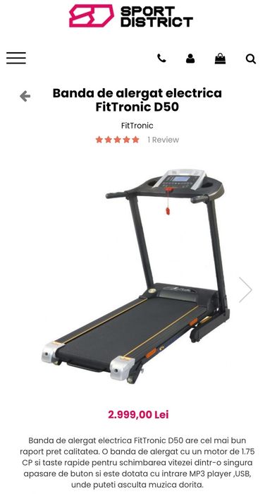 Bandă de alergat electrică FitTronic D50, folosită foarte puțin, impecabilă