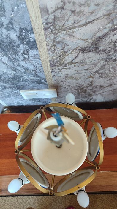 Люстра (латунь) Гжель 5 рожковая, ручная роспись, светильник, лампа,