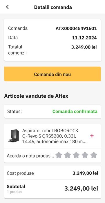 Vând/Schimb robot ROBOROCK Q-Revo S QRS5200, 0.33l, 14.4V, autonomie max 180 m...
