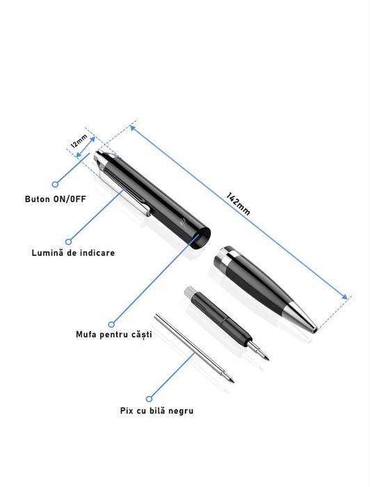 Pix spion  cu microfon ascuns, autonomie mare, MP3 Player, negru