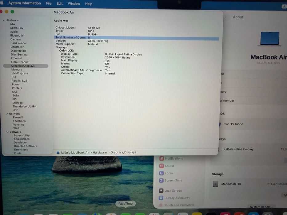 MacBook Air 13" M4 Chip 10-CPU, 8-GPU, 16GB RAM, 256GB SSD В ГАРАНЦИЯ ДО 25.06.2027г.