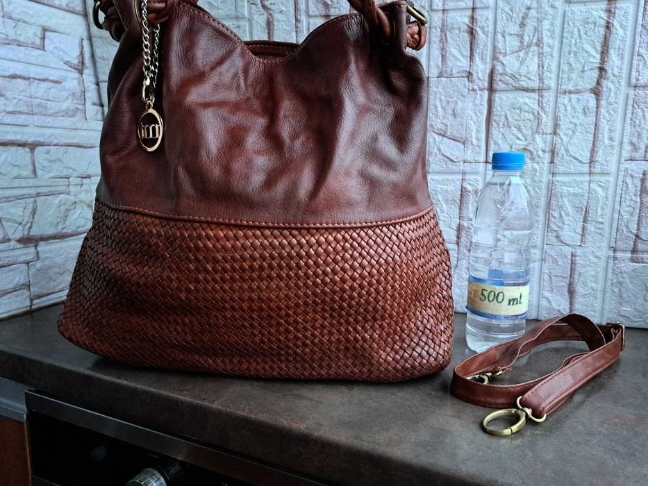 дамска кожена чанта Mia Tomazzi-кафява,кожена торба-естествена кожа