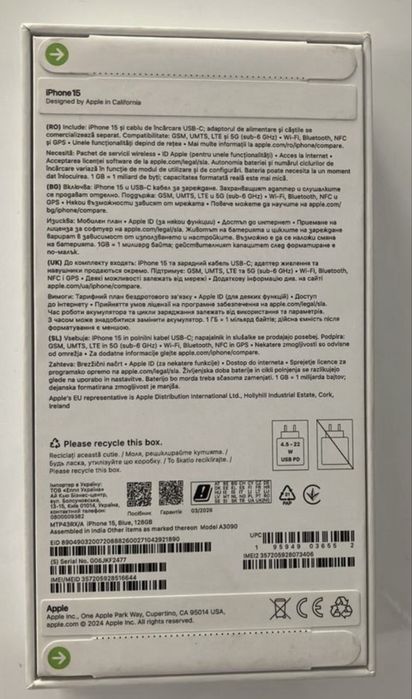 iPhone 15 Blue Neverlocked 128 GB Nou Sigilat