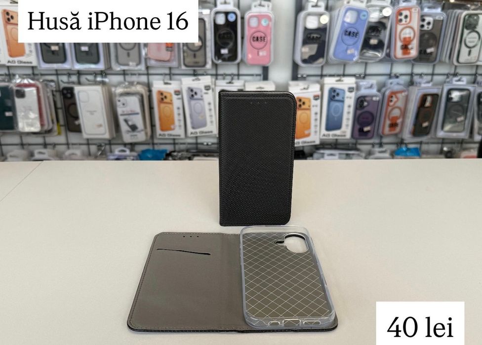 Husa tip carte - piele ecologica - iPhone 16