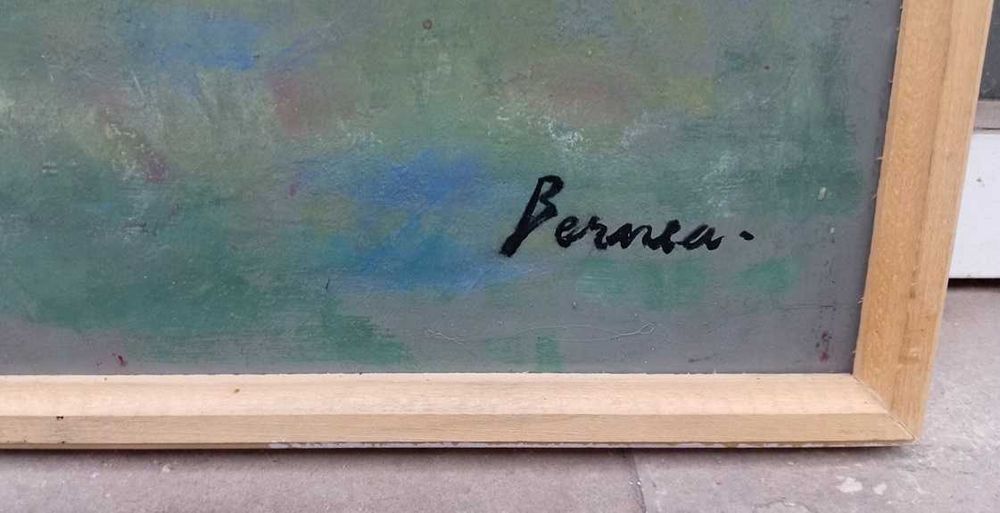 Tablou vechi - biserica - semnat Bernea