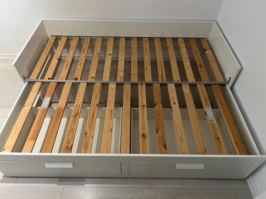 Divan, Ikea, BRIMNES, Cadru cu 2 sertare, alb, 80x200 cm, folosit
