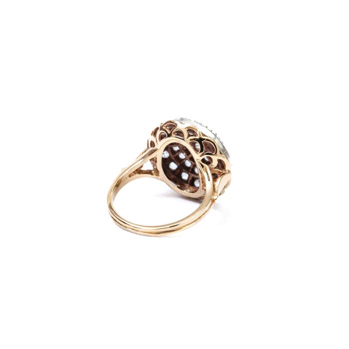 Inel din aur bicolor, decorat cu diamante rose cut