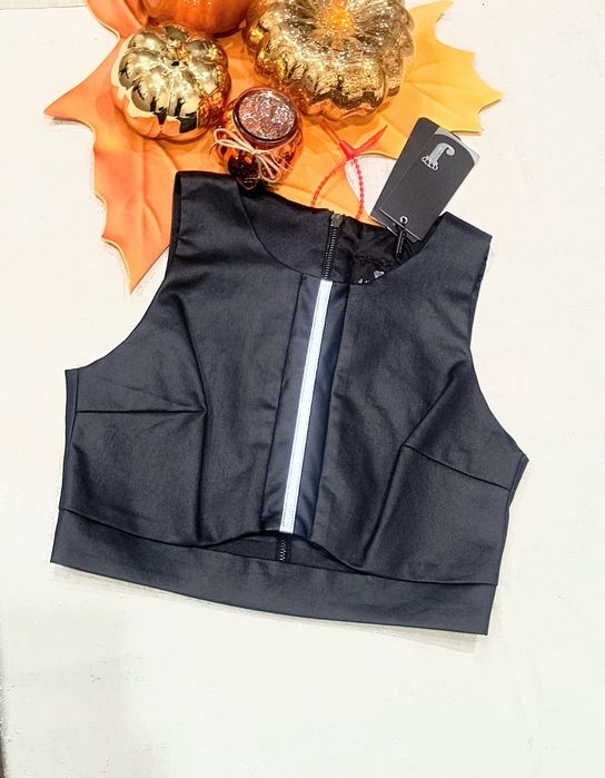 Нова дамска черна блестяща блуза боди Caramella Fashion топ екип сет