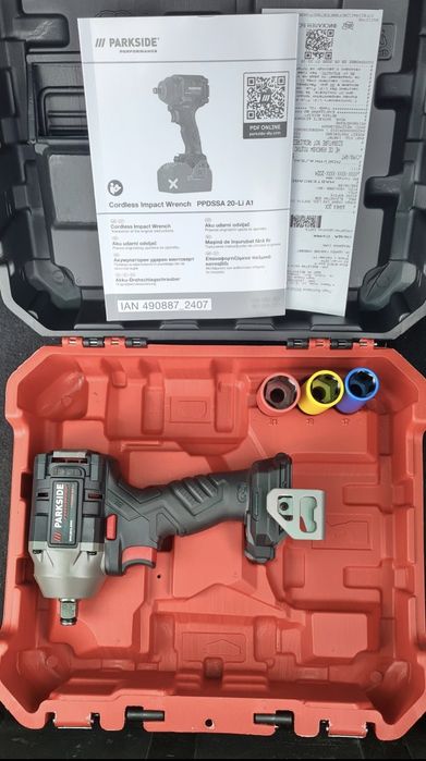 Ексцентър шлайф 20v 60€ Пистолет горещ въздух 20v 45€ Ударен винтоверт 226Nm 60€, Гайковерт 600Nm 85€