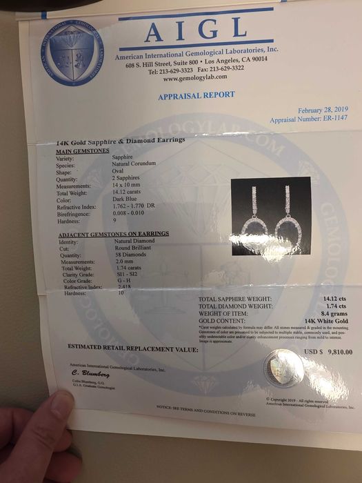 Cercei din aur 14K cu safire naturale și diamante – Certificat AIGL
