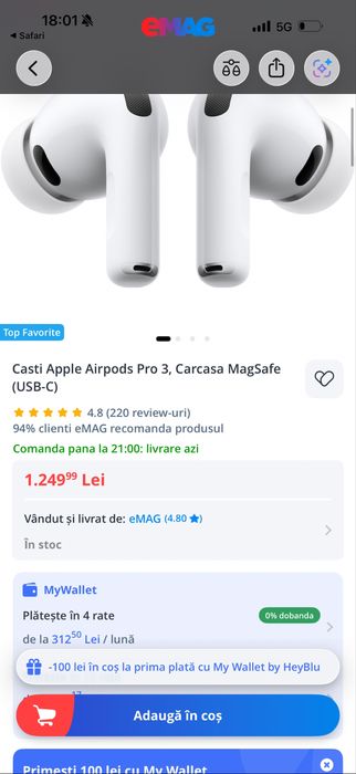 AirPods Pro 3 - originale - factura Altex 11.2025 - utilizare putin - husa Spigen