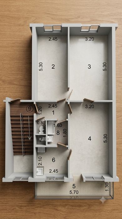 3-х комнатная, на Авиасозлар 4 3.3.4 68м2, балкон 1,5х6