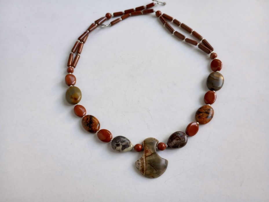 colier mix pietre naturale,jasp rosu,boho chic