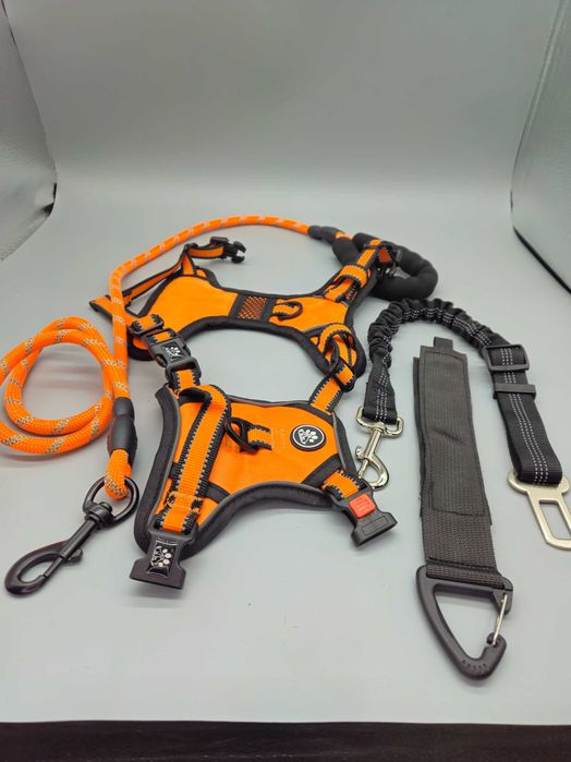 Нагръдник за куче No-Pull,оранжев, с комплект аксесоари за кола, M