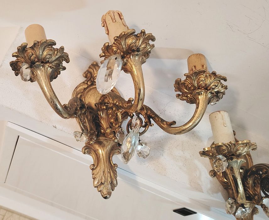 Superb set de aplice din bronz masiv și elemente din cristal în stilul