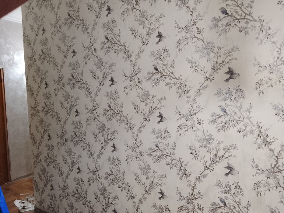 Поклейка обоев, фото, Лен,