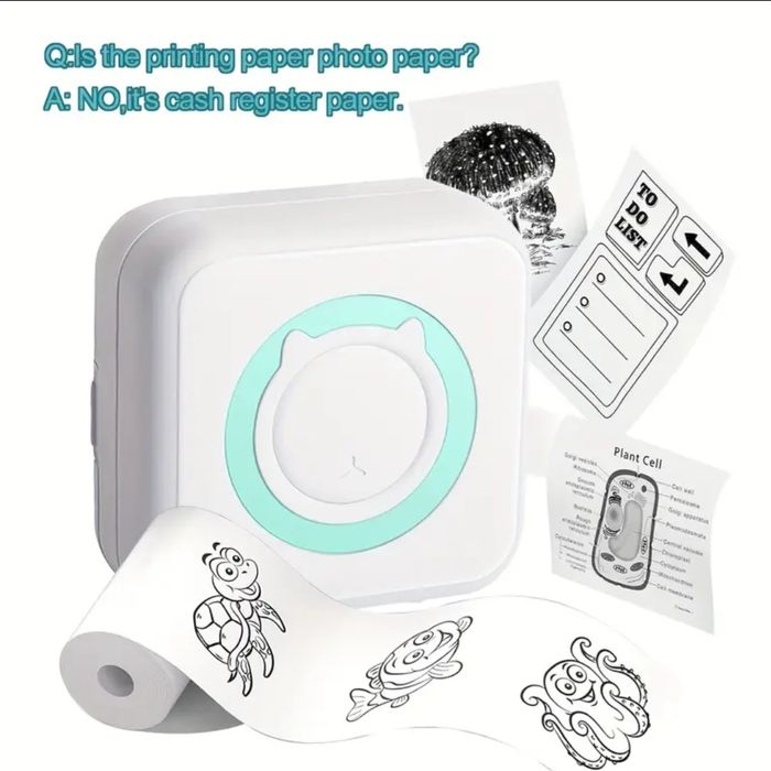 Мини джобен преносим термичен принтер за снимки/етикети + 6 ролки