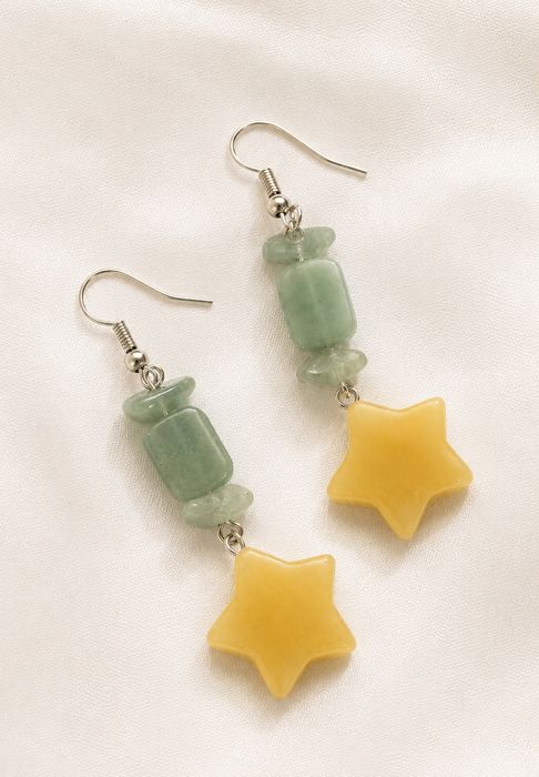 Cercei cu Aventurin Verde și Stea Galbenă – Handmade