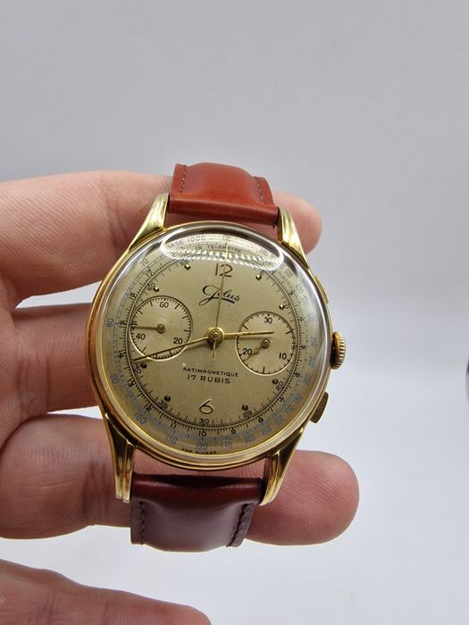 Ceas vintage Jolus Landeron 48 38mm telemetru anii 40-50 placat Aur