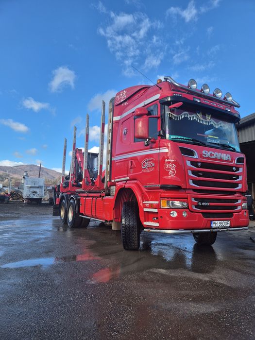 Scania 490 6x6 .transport forestier  lemn bustean. Macara