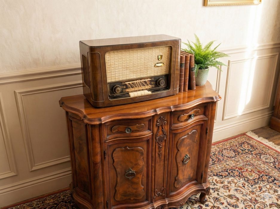 Radio pe lampi Grundig 2043W retro vintage antic carcasa lemn