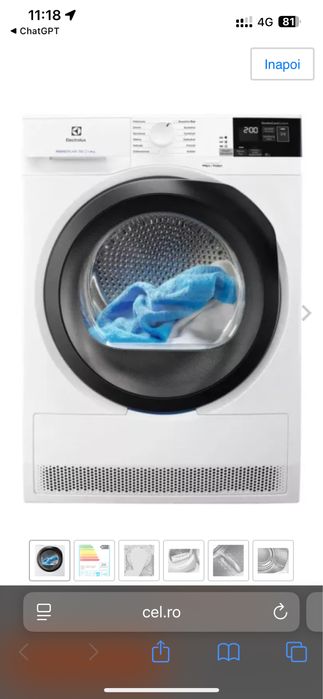 Uscător rufe Electrolux PerfectCare 800 8kg Pompa de Caldura