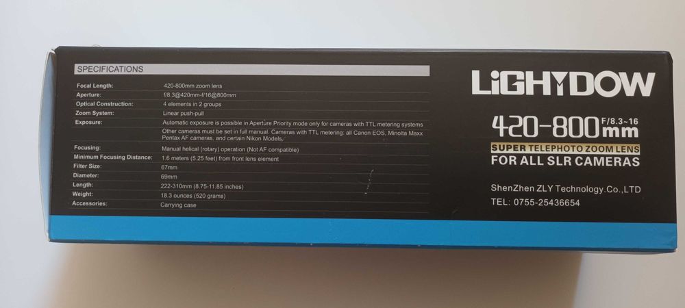 Lightdow 420-800mm F8.3 Telephoto Prime Zoom Lens Обектив телефото