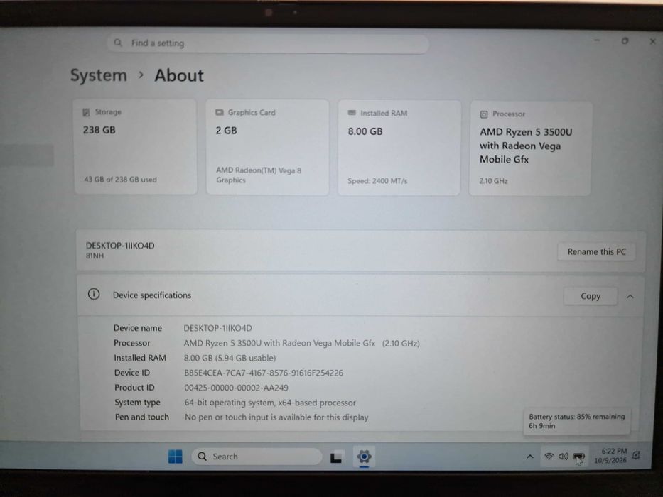 Laptop Lenovo IdeaPad S540 8GB RAM, 250GB SSD, Windows 11 LTSC