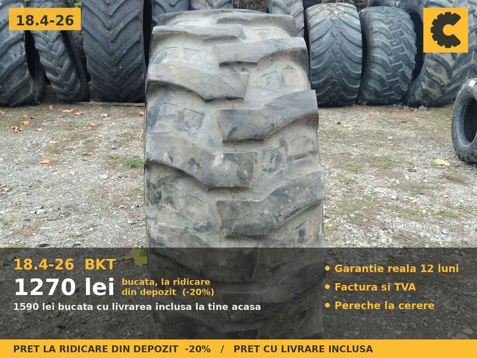 Cauciucuri Anvelope 18.4-26 18.4R26 18.4 26 480/80-26 18426 BKT Incarcator Buldo si Industrial SH Second Hand FACTURA TVA Garantie 1 An Livrare Rapida