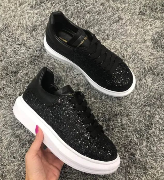 Adidasi Alexander Mcqueen cu sclipici glitter piele naturala