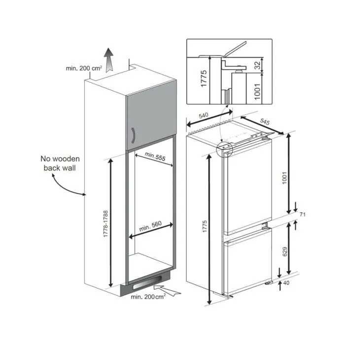 Нов хладилник с фризер за вграждане Beko BCNA275E4SN  177 см