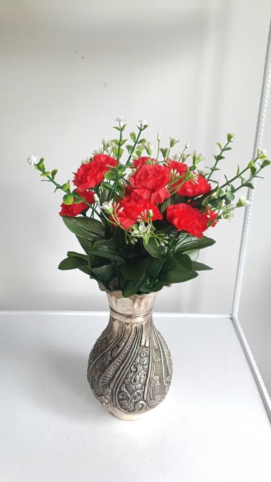 Vintage , масивна , метална , посребрена ваза