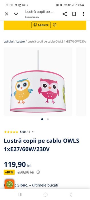 Covor Merinos cu bufnite pentru camera fetite