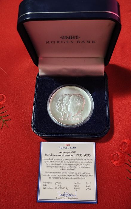 Moneda argint 925 ,100 coroane norvegiene ediție limitată.