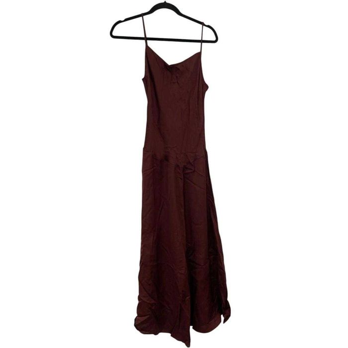 Massimo Dutti rochie nedie burgundy satin volan bretele
